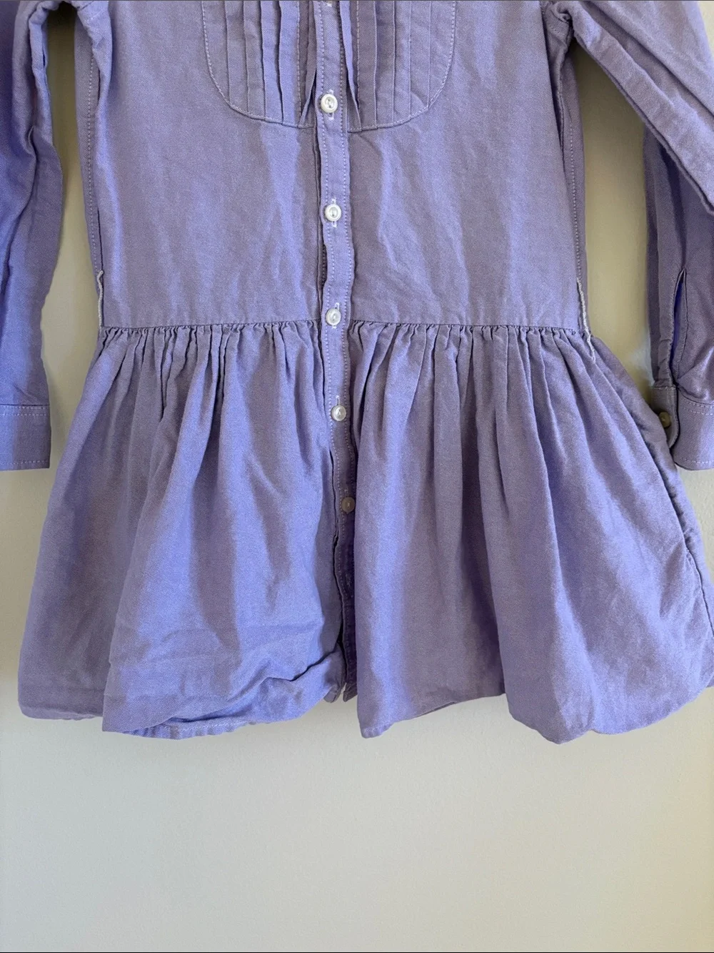 Ralph Lauren Girls Lavender Oxford Pintuck Preppy Dress (MISSING BUTTON & BELT)
